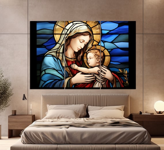 Madonna And Child Stained Glass Style Religious Christian Art Wall Poster