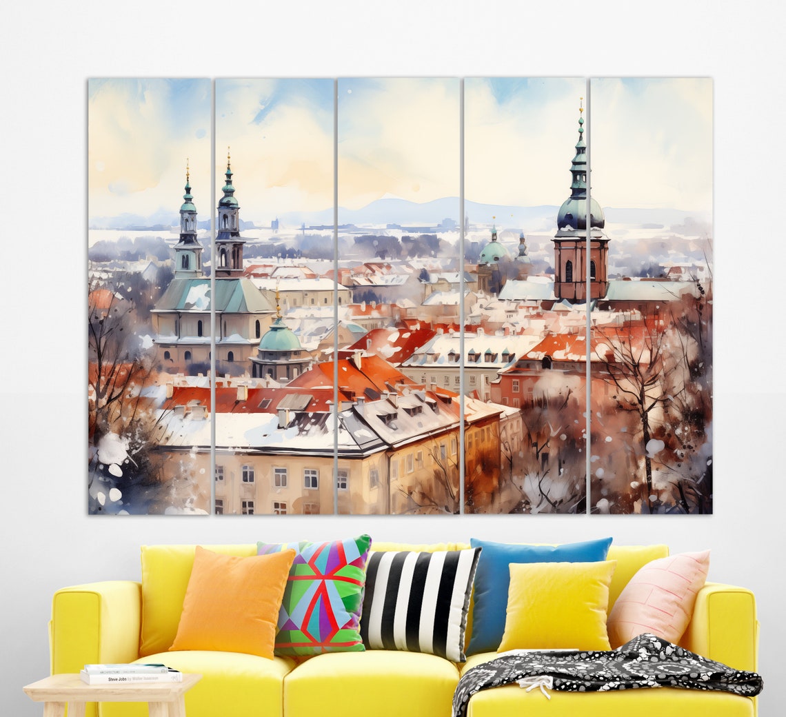 Misty Ljubljana Painting Ljubljana Print Slovenia Wall Art Ljubljana Winter Skyline Ljubljana Wall Art - Image 2