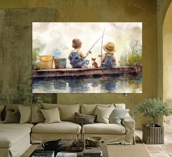 Cute Kids Fishing Print, Nursery and Kids Wall Art