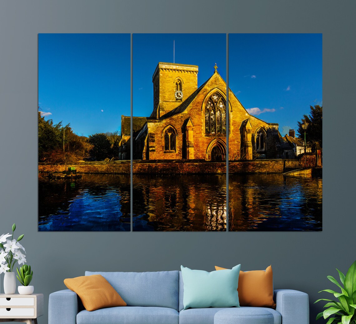 Welton Yorkshire Stone Church Tower Water Reflection Blue Dusk Poster - Image 2
