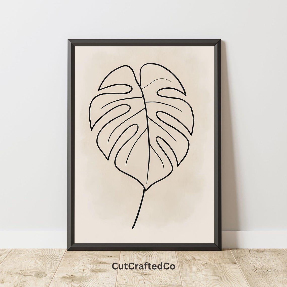 Minimalist Monstera Leaf Line Art Poster Neutral Beige Boho Decor