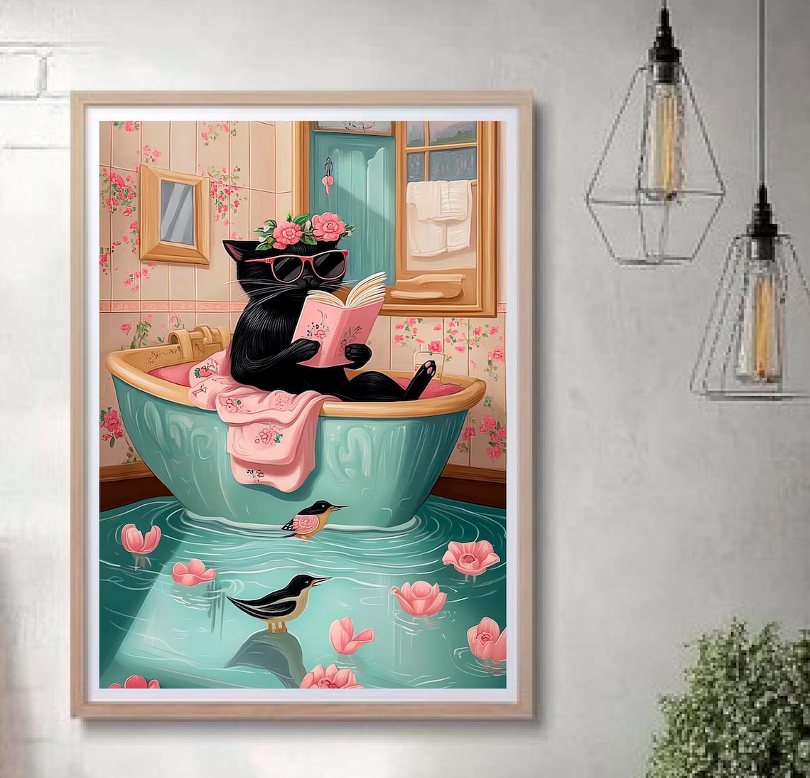Funny Bathroom Art For Cat Lover Wall Trendy Print With Black Colorful Decor Ai