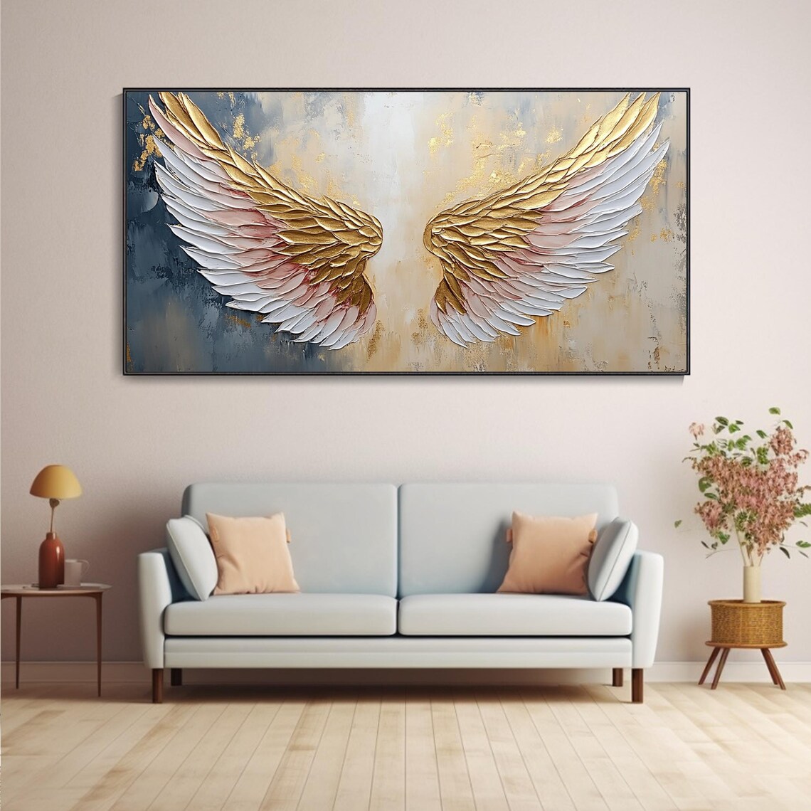 Golden Angel Wings Textured Abstract Painting Blush Pink Poster - Image 5