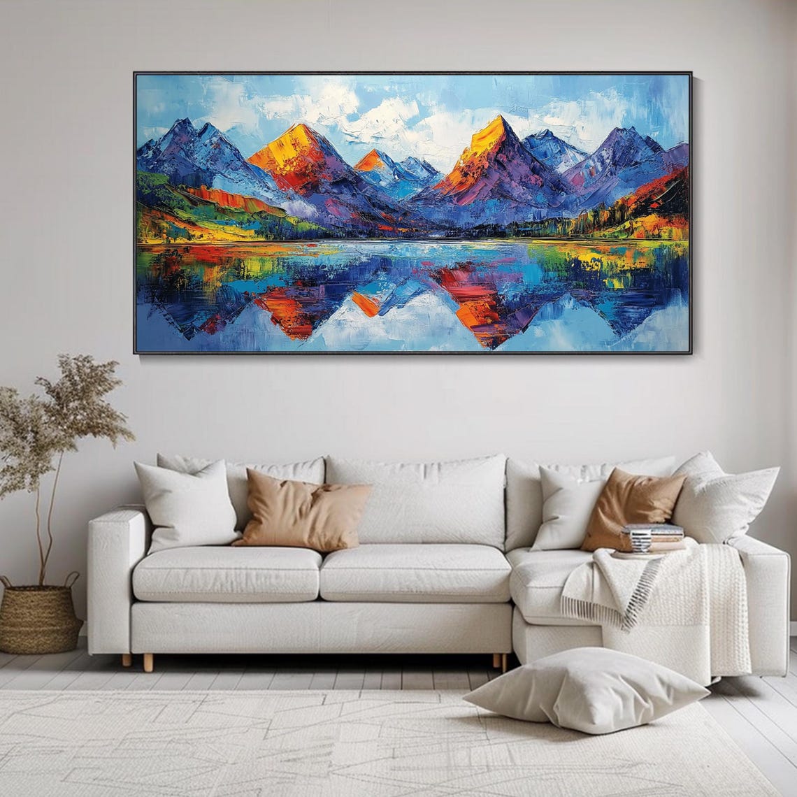 Colorful Mountain Peaks Mirror Lake Reflection Abstract Art Poster - Image 2