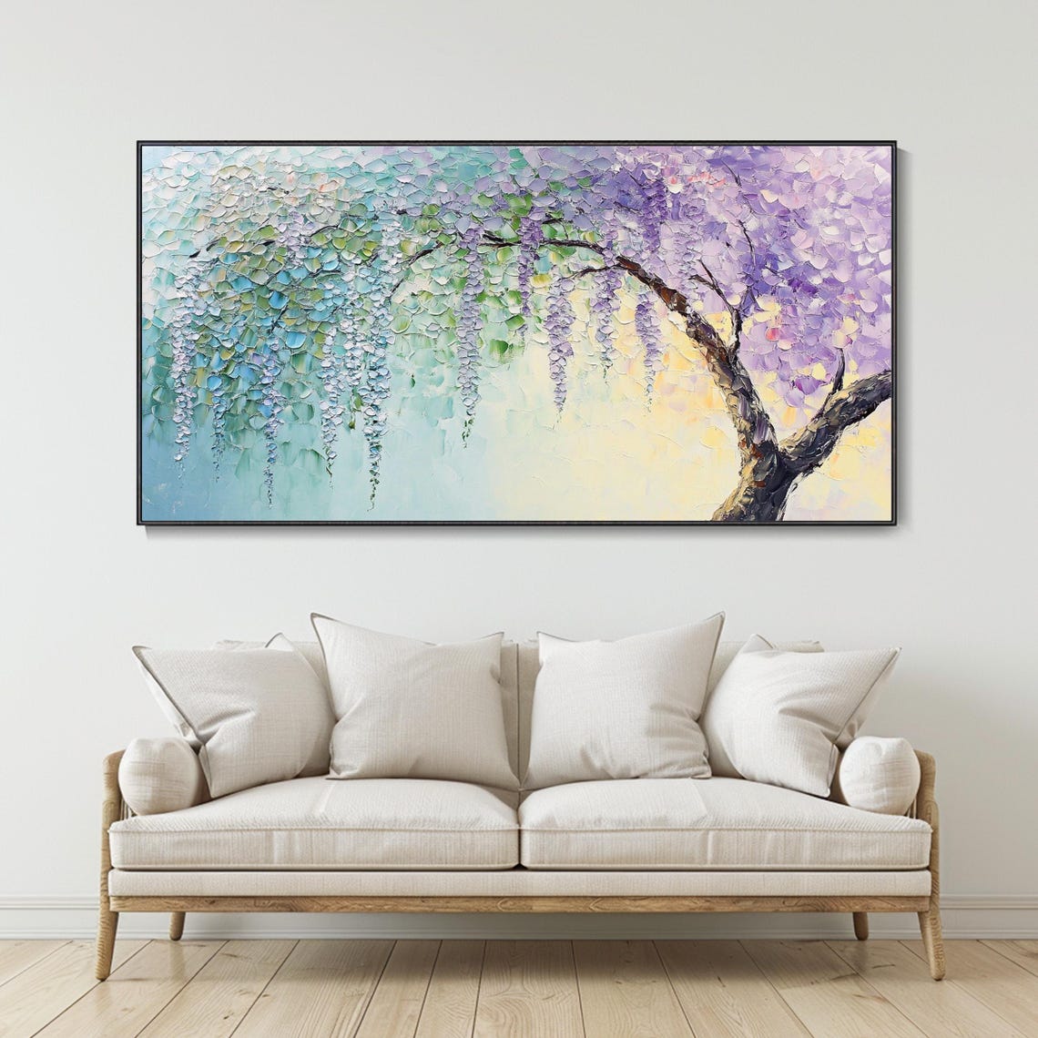 Pastel Wisteria Tree In Bloom Purple Teal Impasto Floral Poster - Image 2