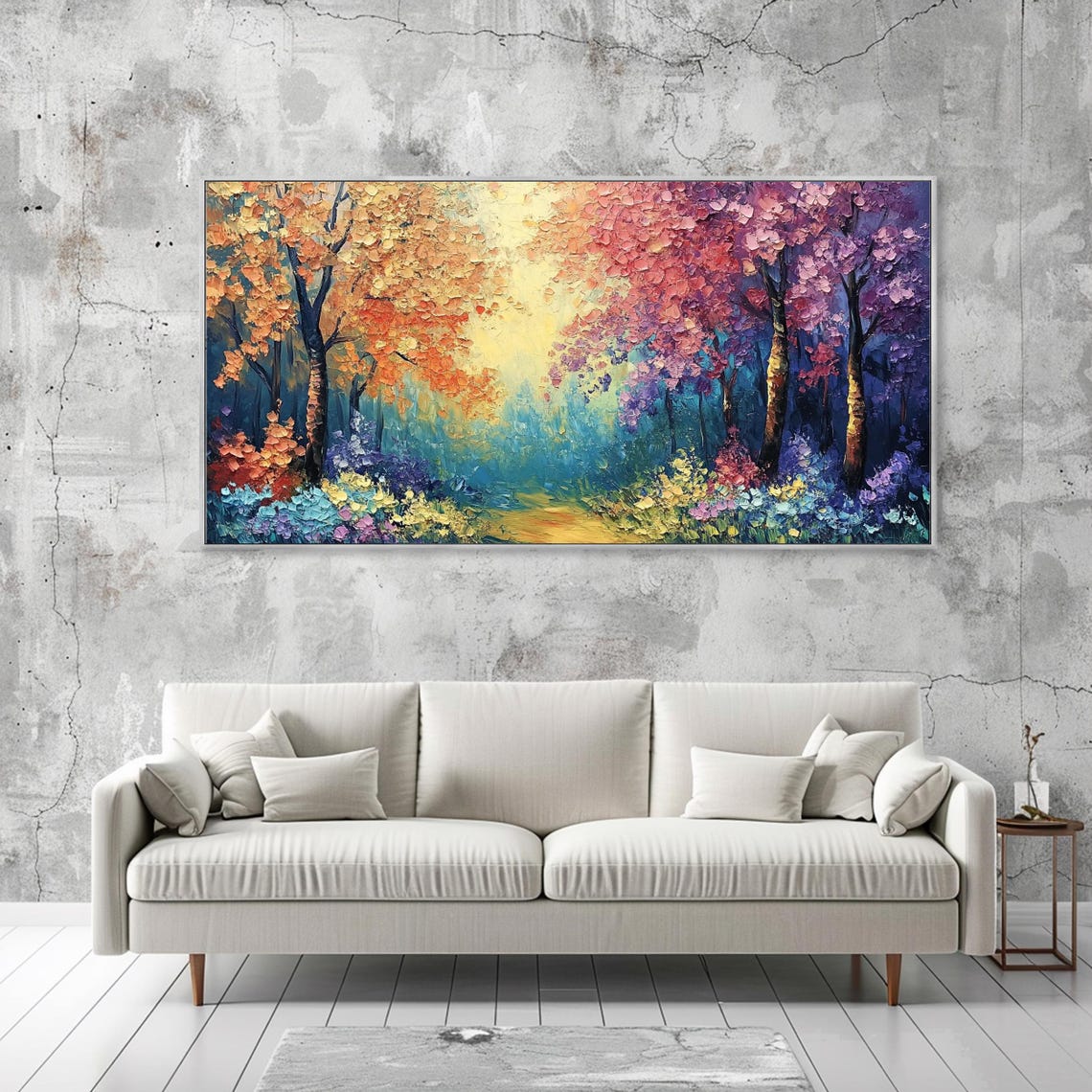 Colorful Four Season Forest Path Textured Oil Painting Poster - Image 2