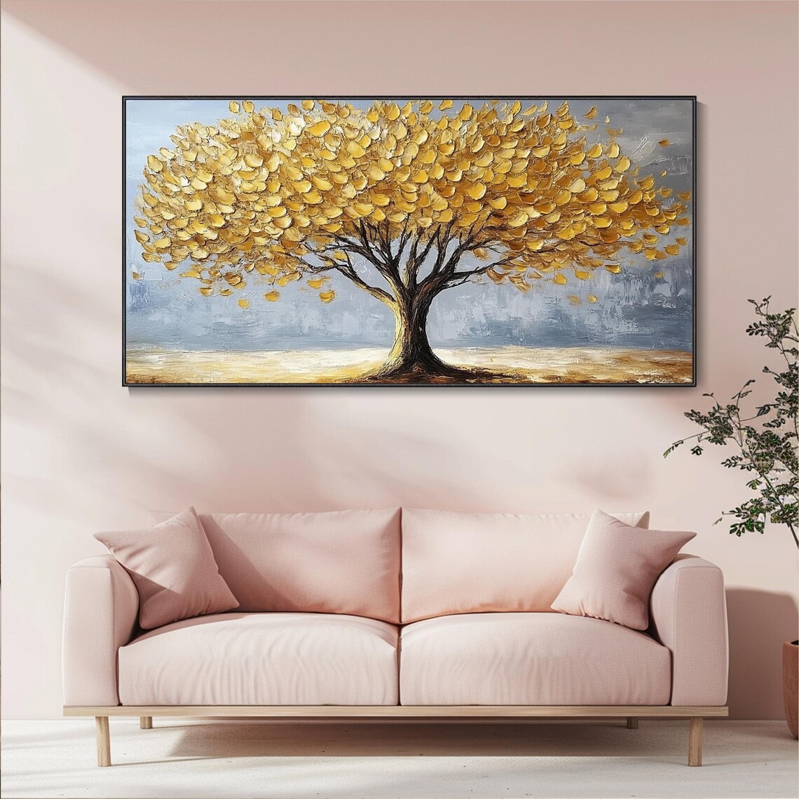 Golden Tree Of Life With Gold Leaves Gray Impasto Textured Poster - Image 5