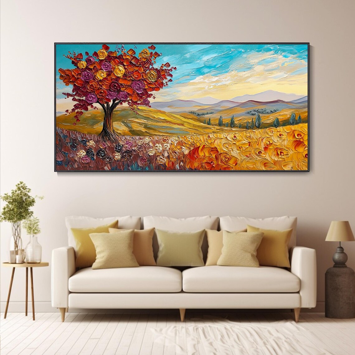 Rose Tree Golden Field Rolling Hills Impasto Painting Poster - Image 5