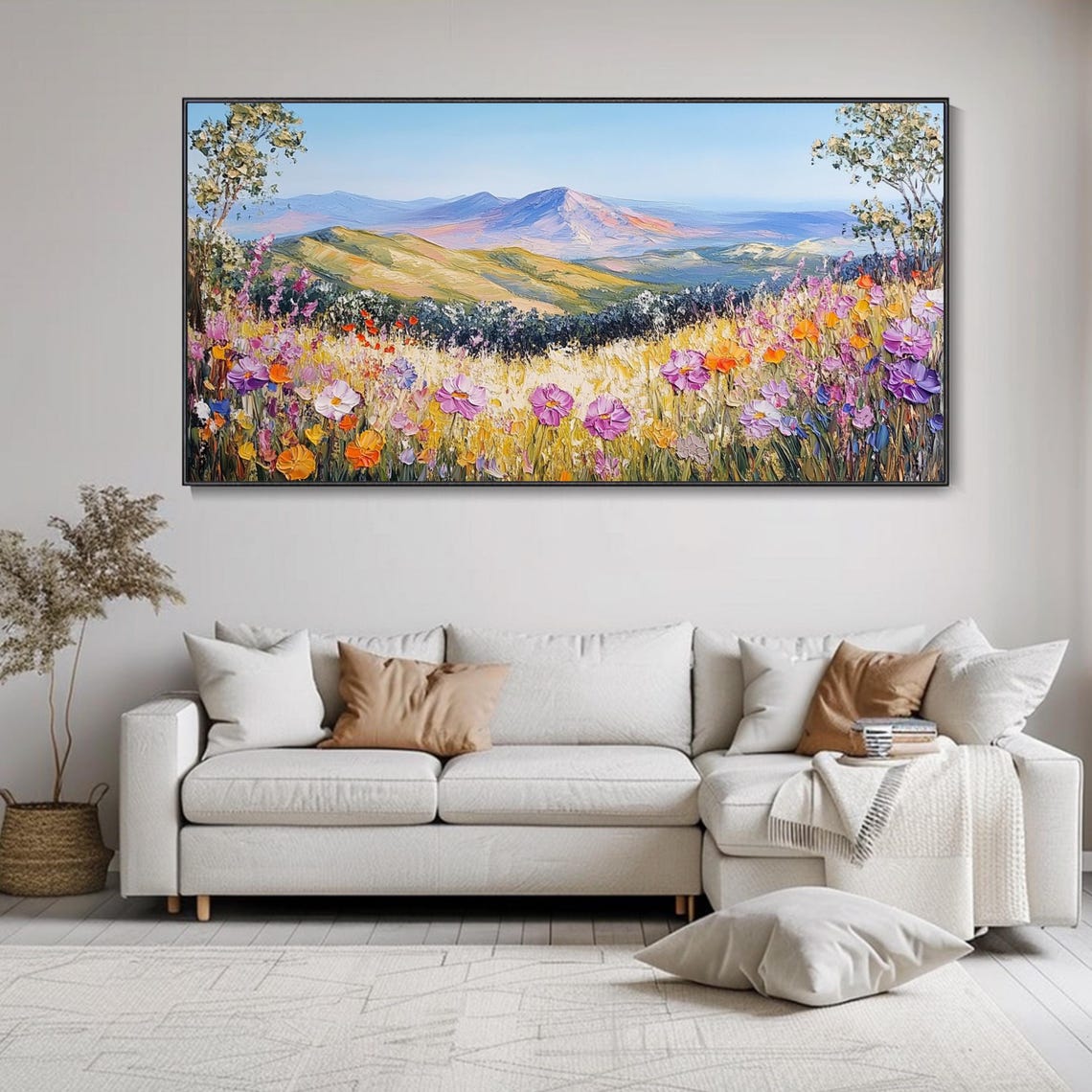 Mountain Wildflower Meadow Panoramic Bloom Landscape Impasto Poster - Image 2