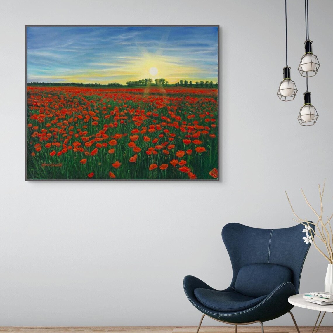 Red Poppy Field Sunrise Painting Morning Sun Endless Blooms Poster - Image 4