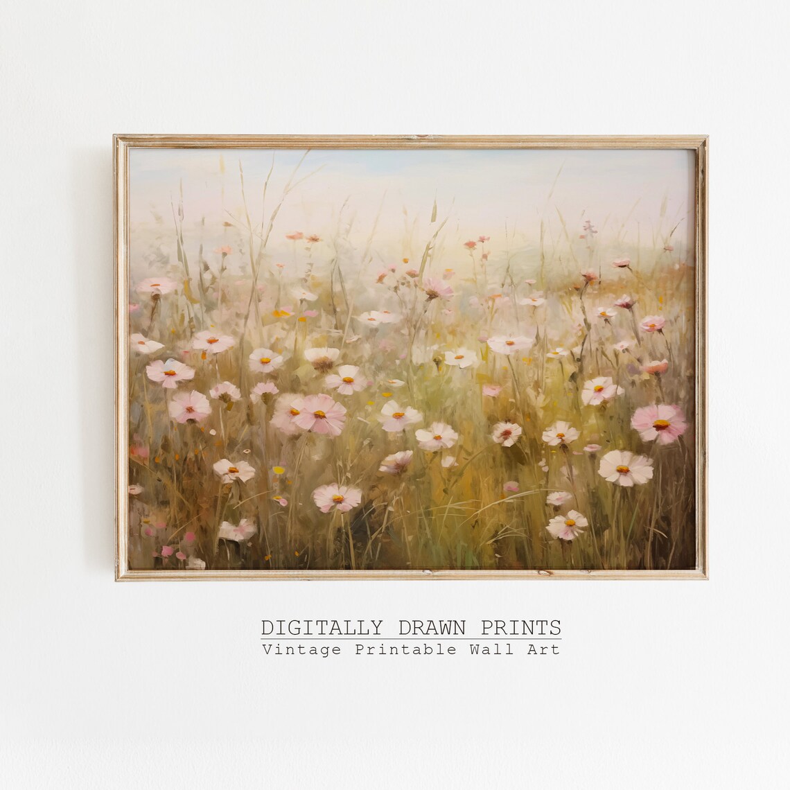 Vintage Wildflower Field Landscape, Spring Art Print