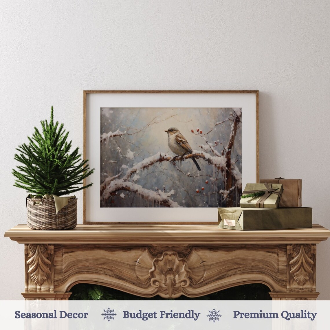 Vintage Christmas Tree With Bird Nest Poster Print - Image 3