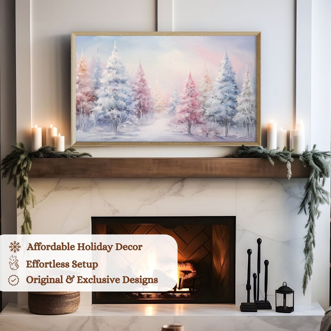 Christmas Winter Trees Art Print, Pink Holiday Decor - Image 3