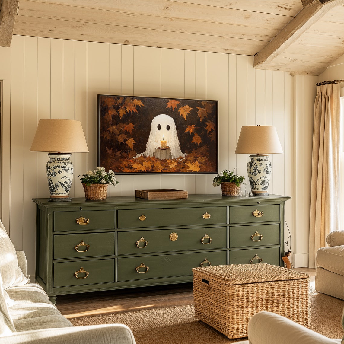 Cute Ghost Candle Autumn Leaves Spooky Halloween Fall Poster - Image 5