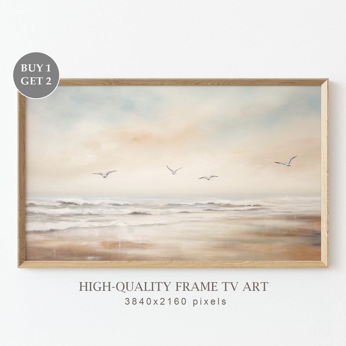 Neutral Palm Tree Beach Muted Coastal Seascape Vintage Gray Sky Art Poster - Image 2