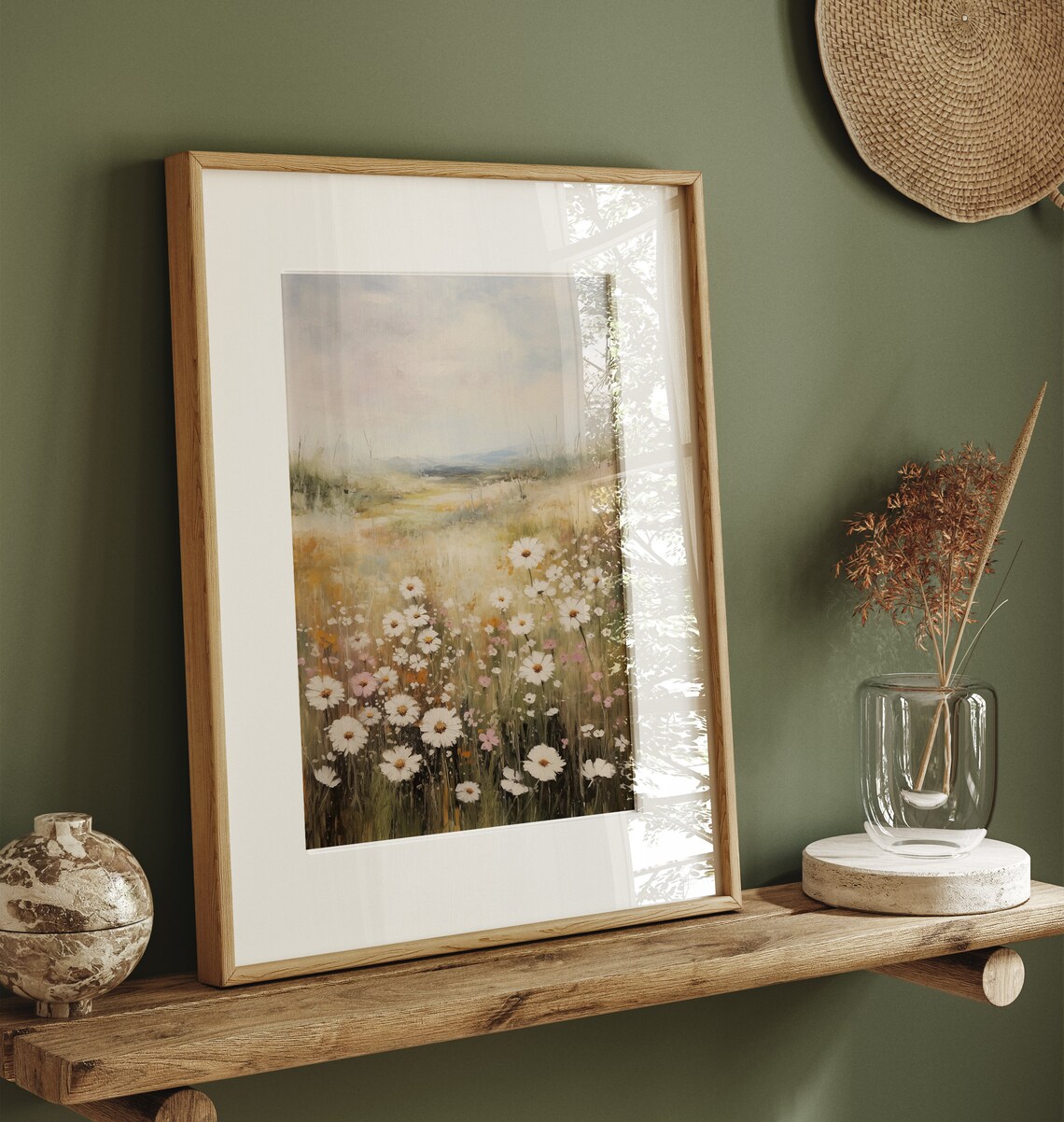 White Daisies and Pink Wildflowers Misty Golden Meadow Print - Image 3
