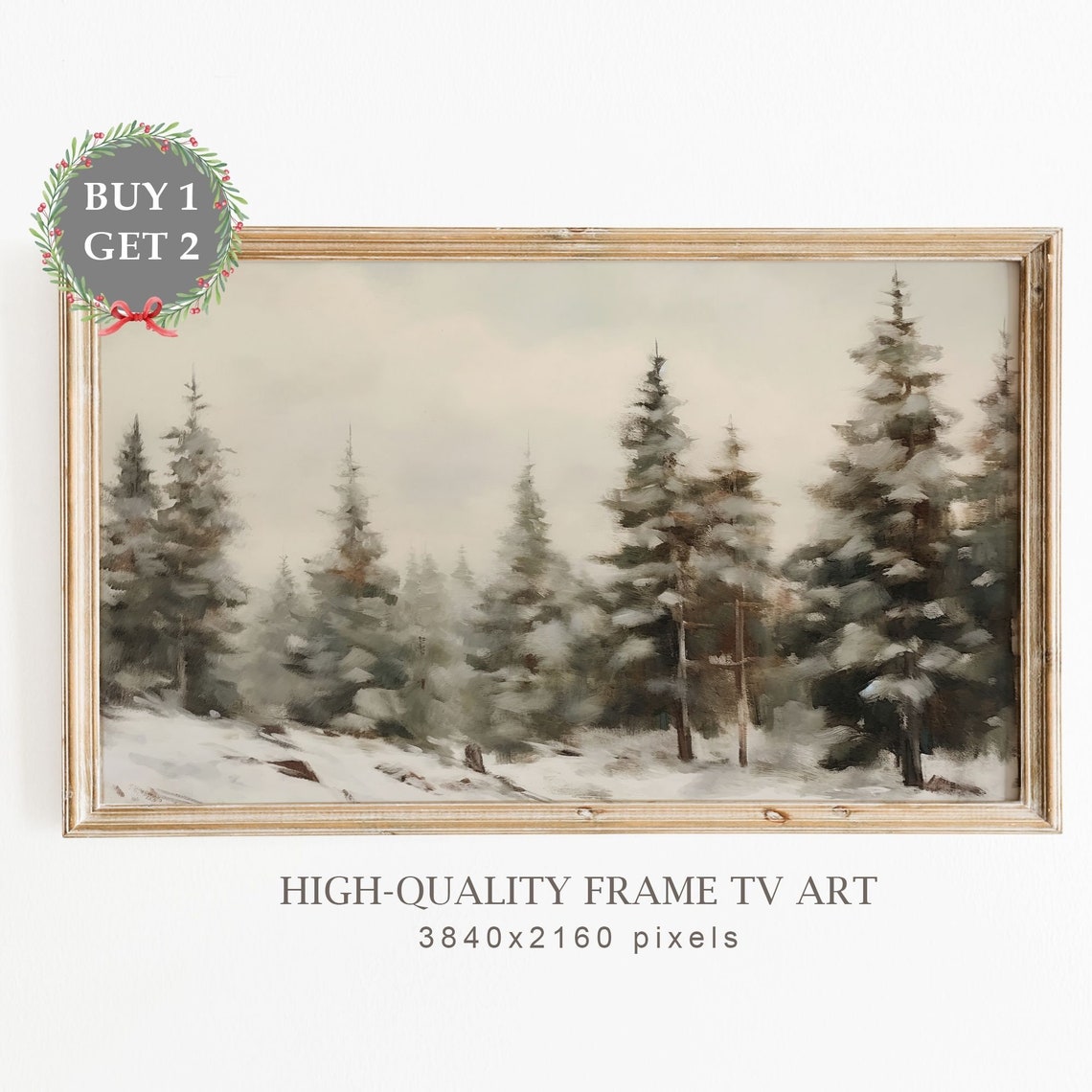 Snowy Pine Trees Neutral Winter Forest Landscape Scene Art Poster