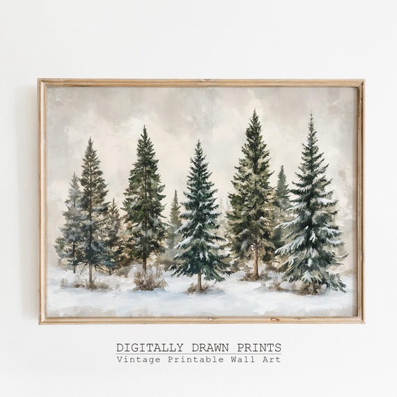 Winter Christmas Trees Landscape Art Print