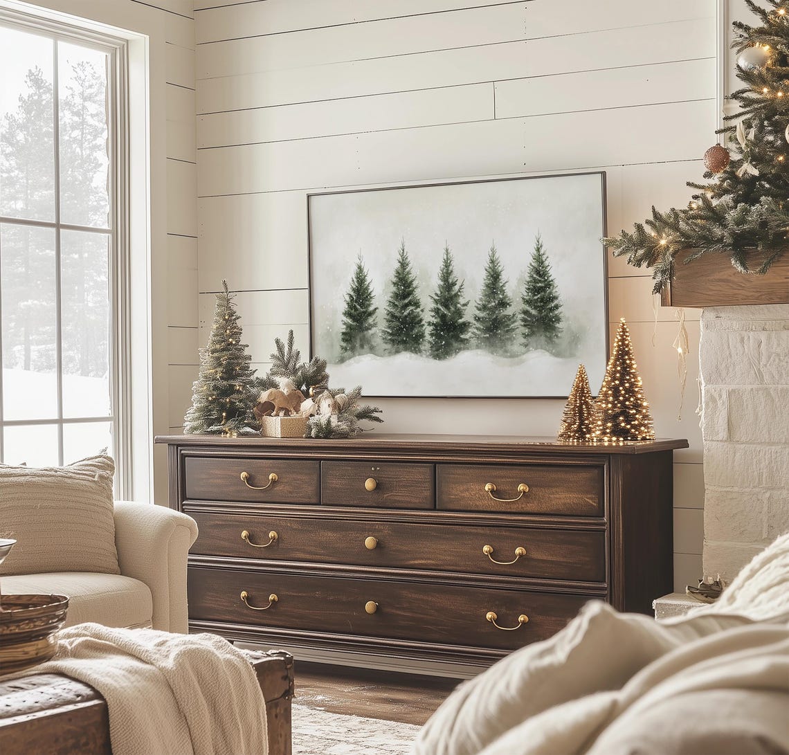 Snowy Evergreen Forest Winter Landscape Christmas Farmhouse Poster - Image 3