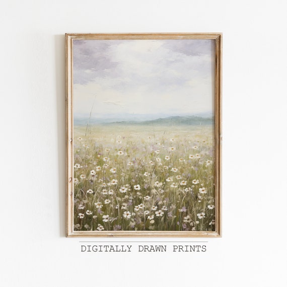 Spring Wildflower Field Landscape Wall Art Print