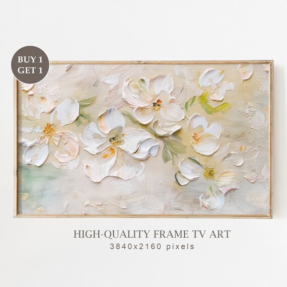 Cream White Floral Impasto Textured Neutral Botanical Oil Painting Poster