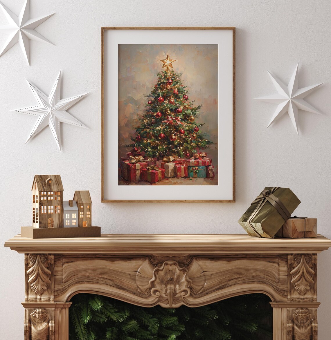 Vintage Christmas Tree Art Print, Neutral Holiday - Image 4