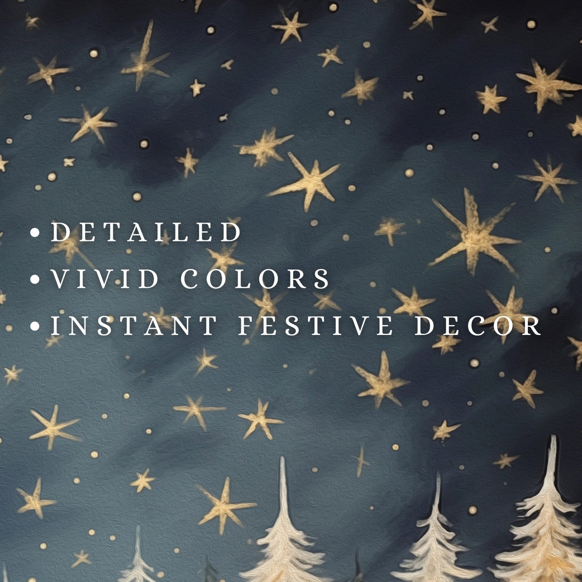Golden Starry Night Pine Forest Christmas Night Sky Art Poster - Image 2