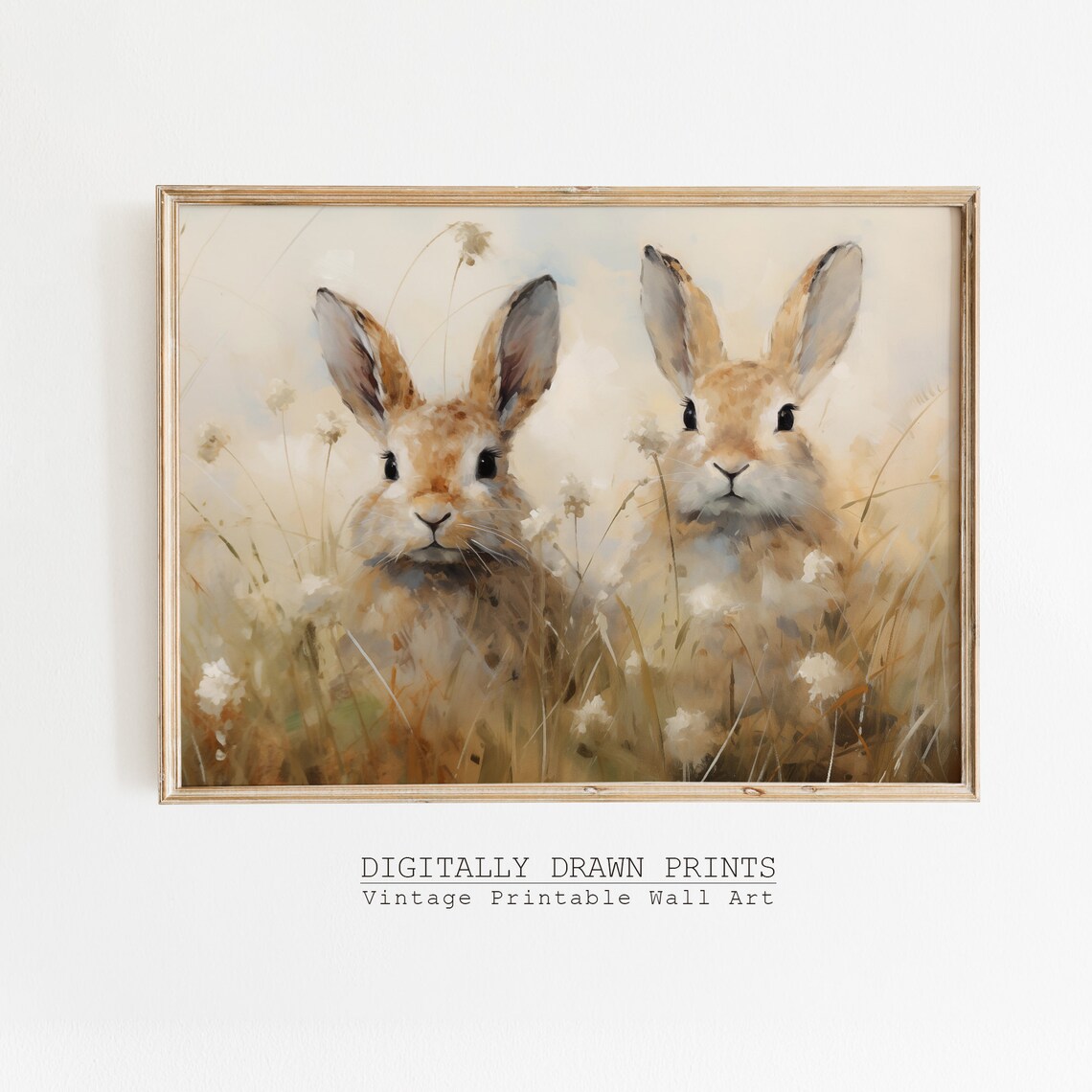 Vintage Easter Bunnies, Farmhouse Animal Art Print