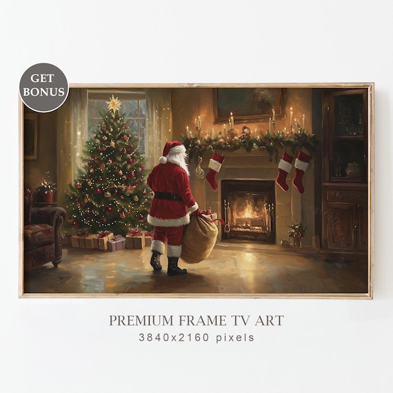 Santa Claus By The Fireplace Christmas Eve Cozy Holiday Scene Poster