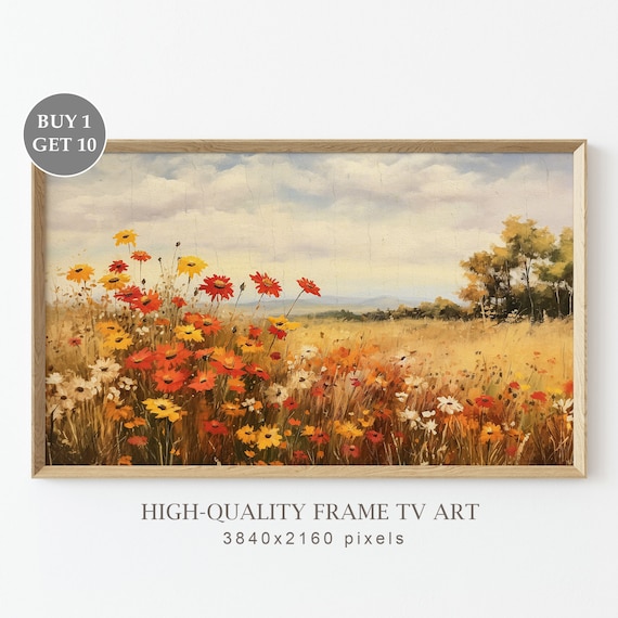 Spring Wildflower Meadow Red Yellow Daisies Golden Field Vintage Print
