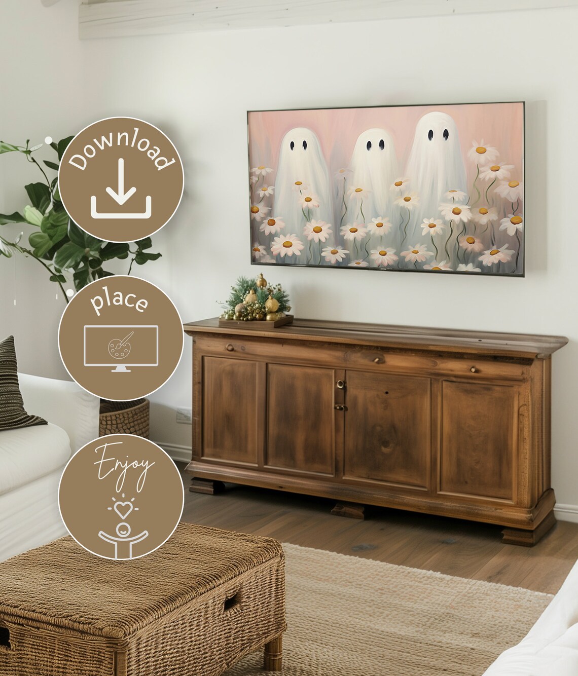Halloween Ghosts In A Wildflowers Field Poster - Image 3