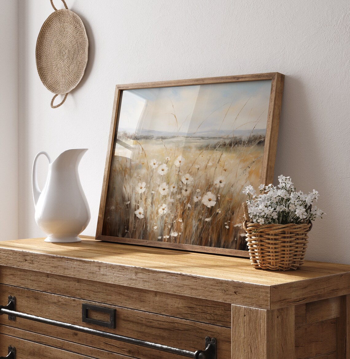 Wildflower Field Landscape Vintage Oil Painting Print - Image 4
