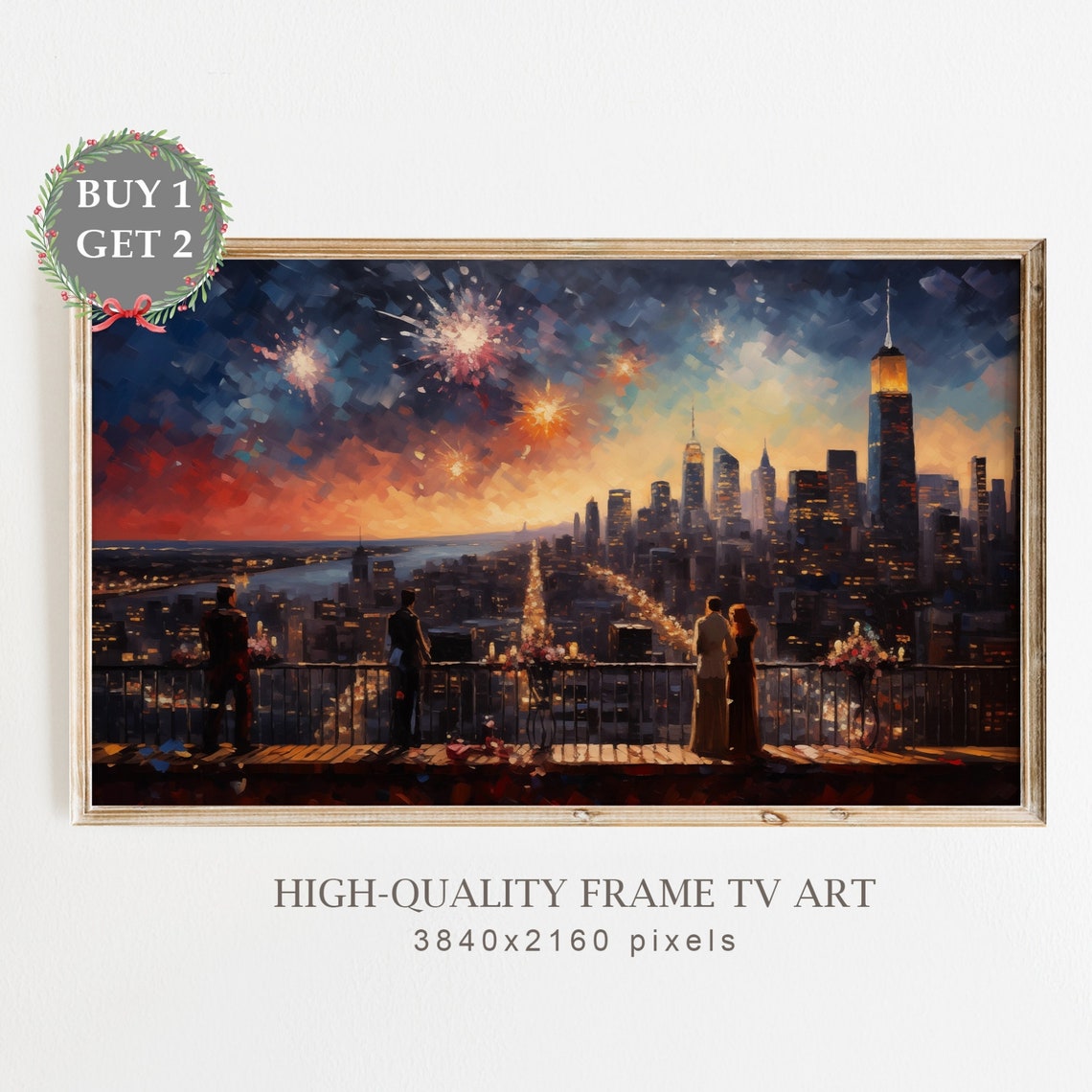 New Years Eve Frame Tv Art Oil Painting Of Couples Celebrating New Years Eve Christmas Frame Tv Art Holiday Art For Tv