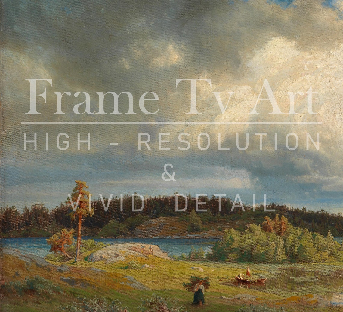 Nordic Lake Pine Forest Dramatic Clouds Reflections Vintage Poster - Image 2