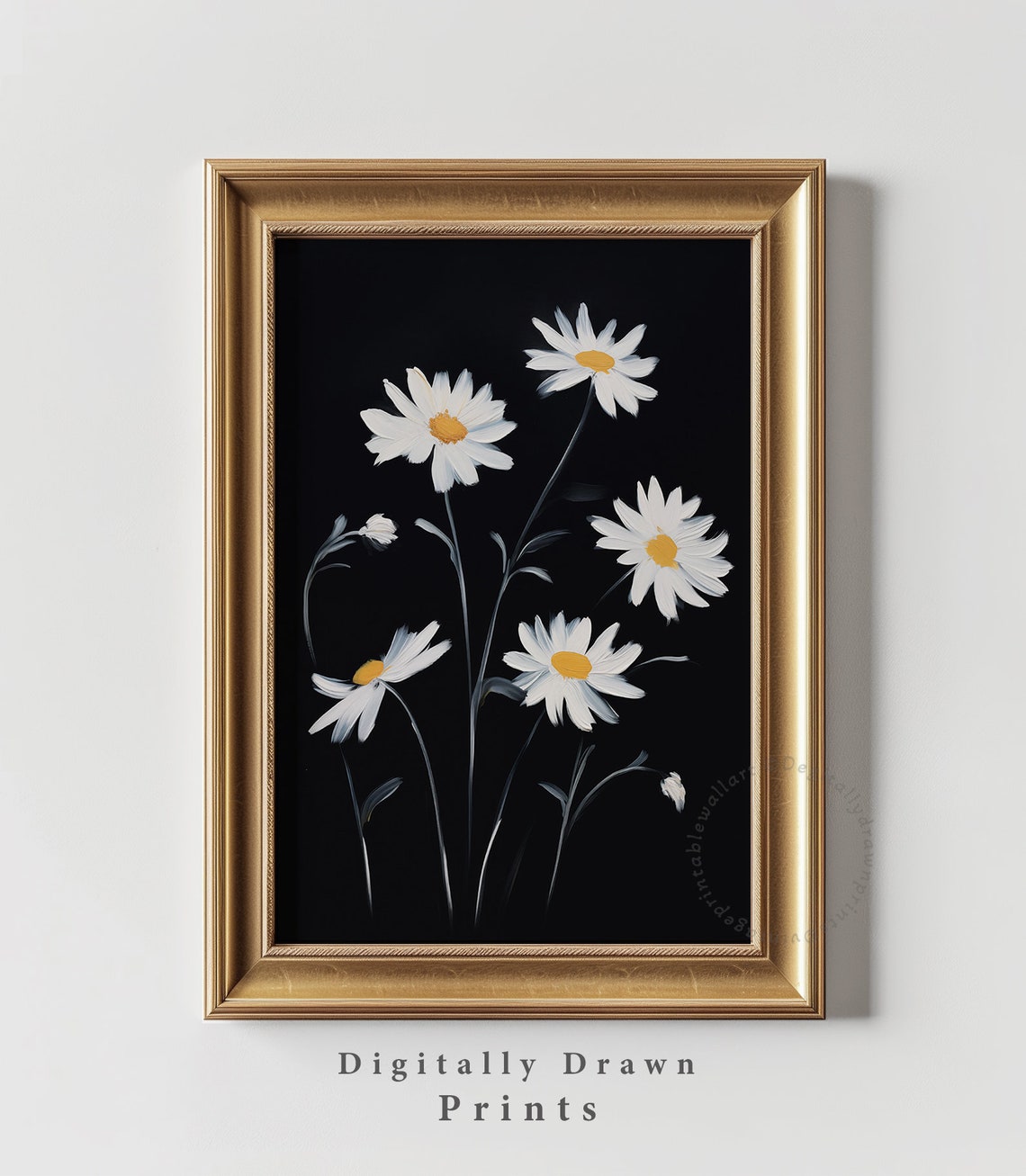 White Daisies Black Background Moody Botanical Flower Poster - Image 3