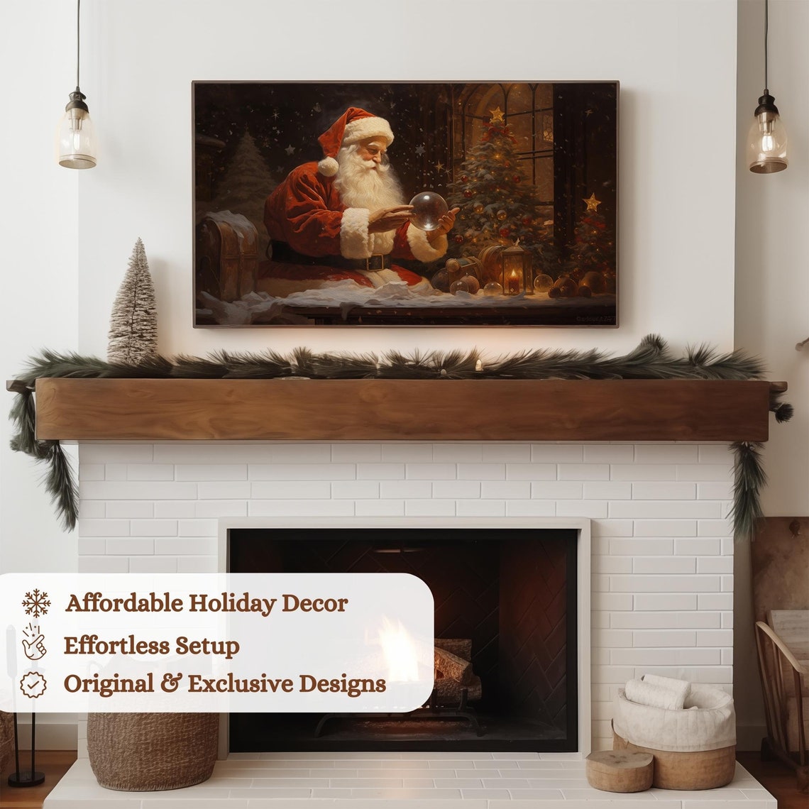 Christmas Frame Tv Art Santa Holding A Winter Globe Vintage Christmas Oil Painting For Tv Farmhouse Christmas Decor Holiday Art - Image 3
