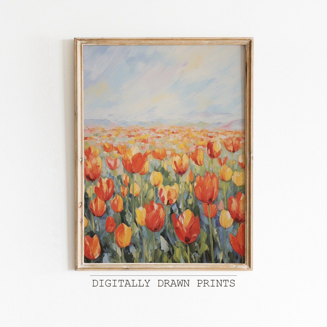Spring Tulips Oil Painting, Farmhouse Floral Art Print