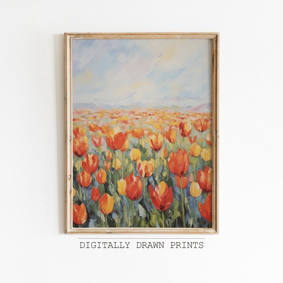 Spring Tulips Oil Painting, Farmhouse Floral Art Print