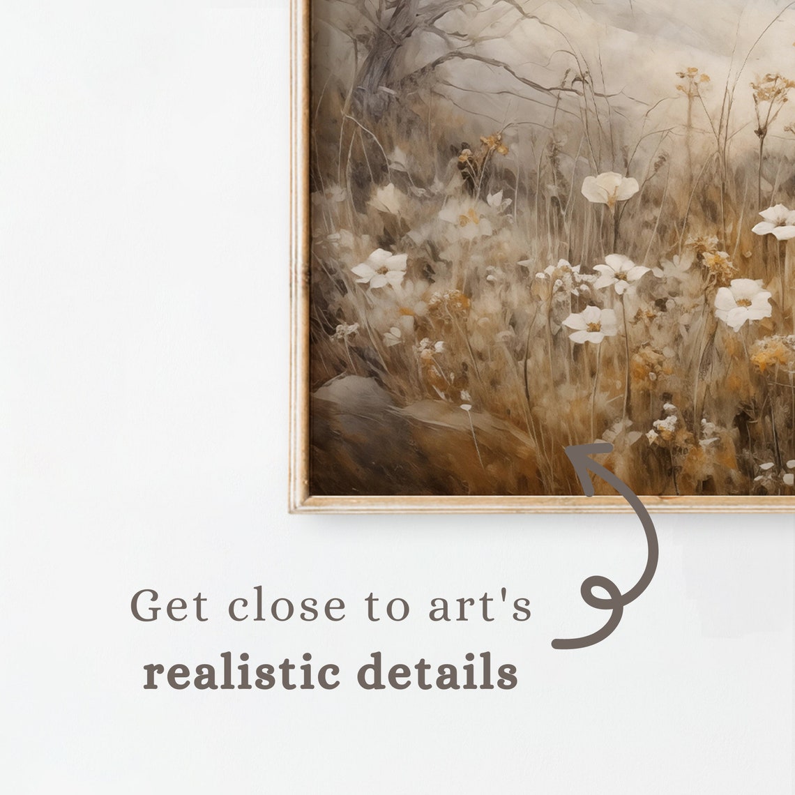 Moody Muted White Wildflower Hillside Misty Neutral Field Wall Art - Image 4