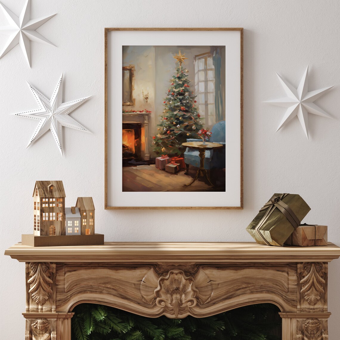 Vintage Christmas Tree Oil Painting, Farmhouse Decor - Image 3
