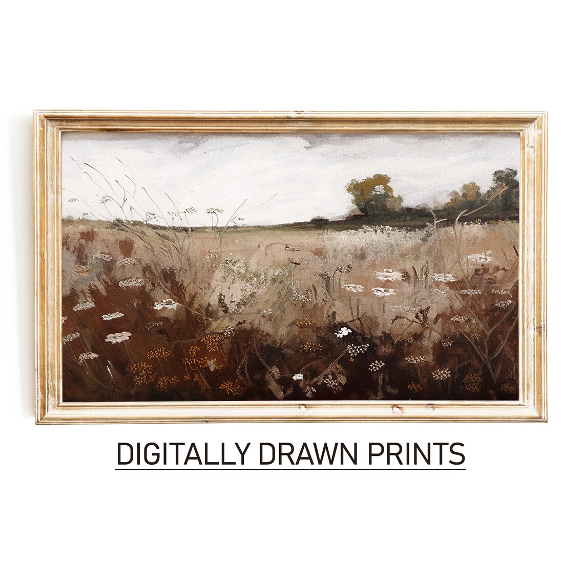 Sepia Wildflower Meadow Lone Tree Autumn Field Vintage Art Print