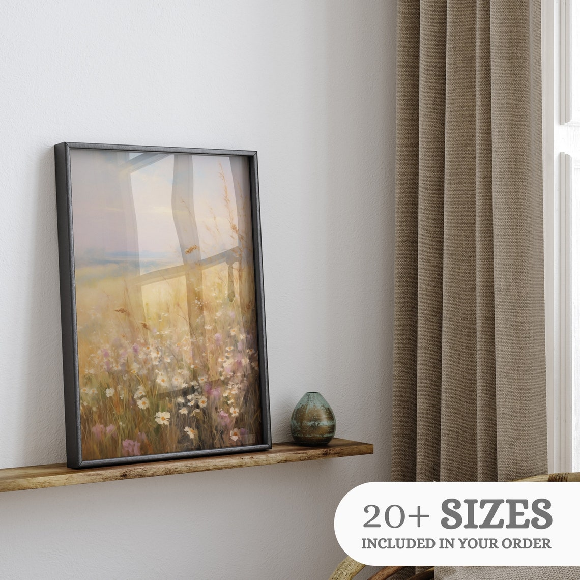 Sunlit Wildflower Meadow Daisies Spring Landscape Golden Art Print - Image 3