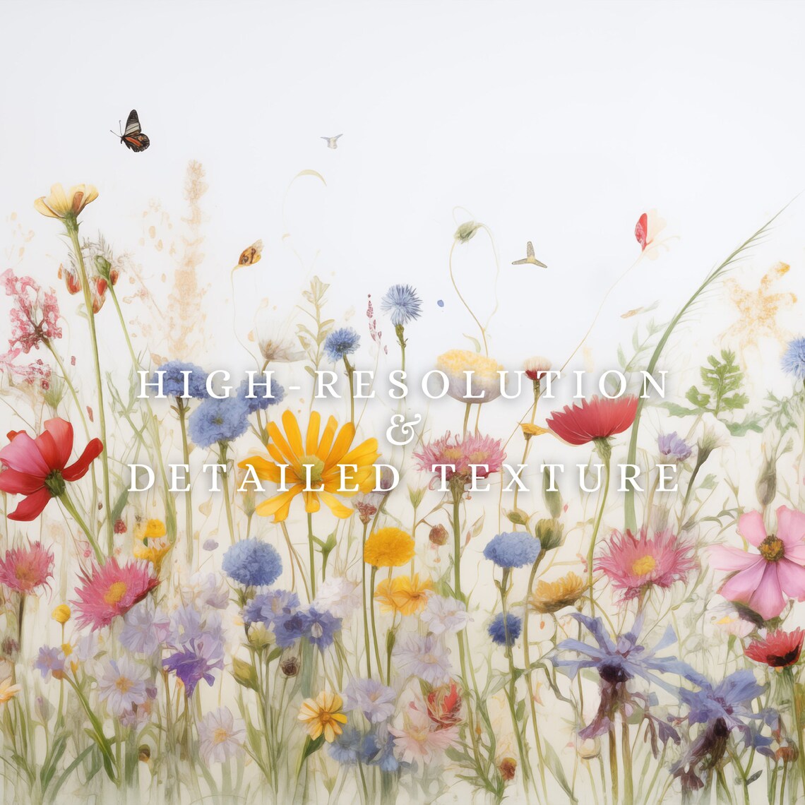 Spring Wildflower Field and Butterflies Art Print - Image 3