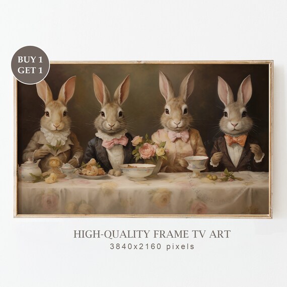 Vintage Easter Bunny Art Print, Spring Farmhouse Decor