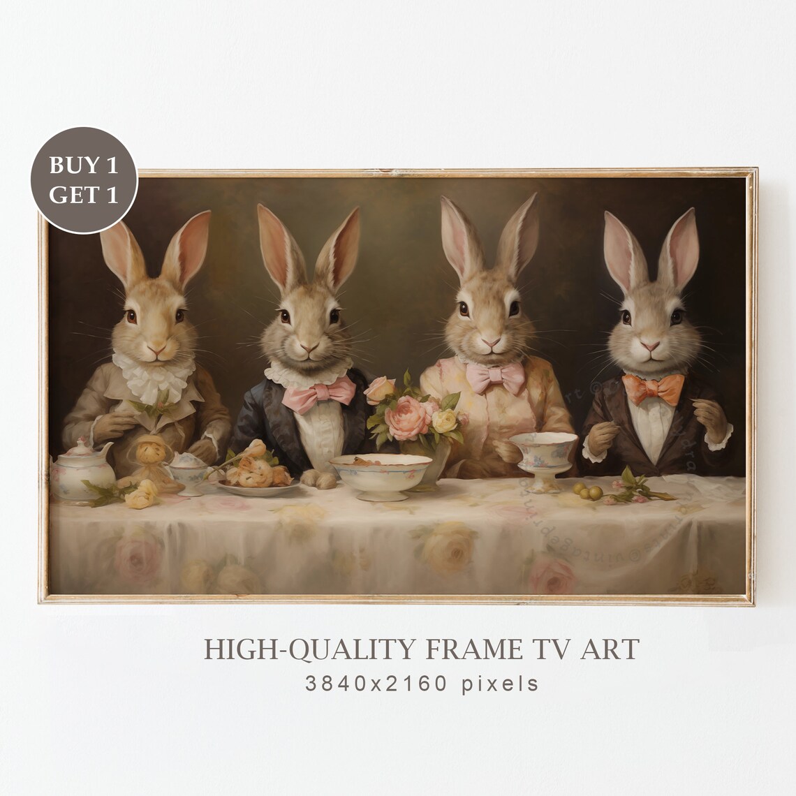 Vintage Easter Bunny Art Print, Spring Farmhouse Decor