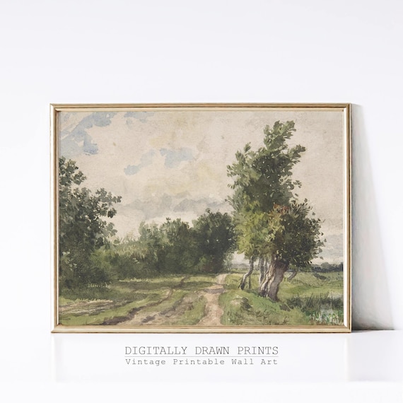 English Countryside Painting Rustic Meadow Trees Poster