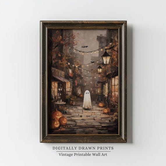 Vintage Halloween Pumpkins Art Print, Autumn Decor