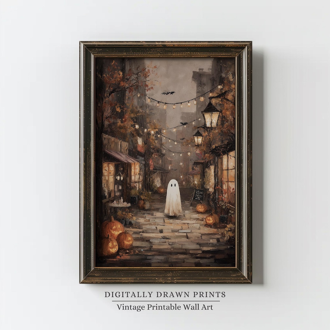 Vintage Halloween Pumpkins Art Print, Autumn Decor