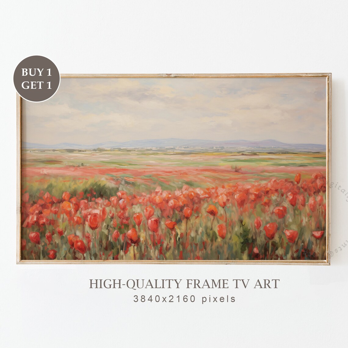 Moody Spring Frame Tv Art Tulips Oil Painting For Tv Wildflowers Field Painting Moody Farmhouse Decor Instant Frame Tv