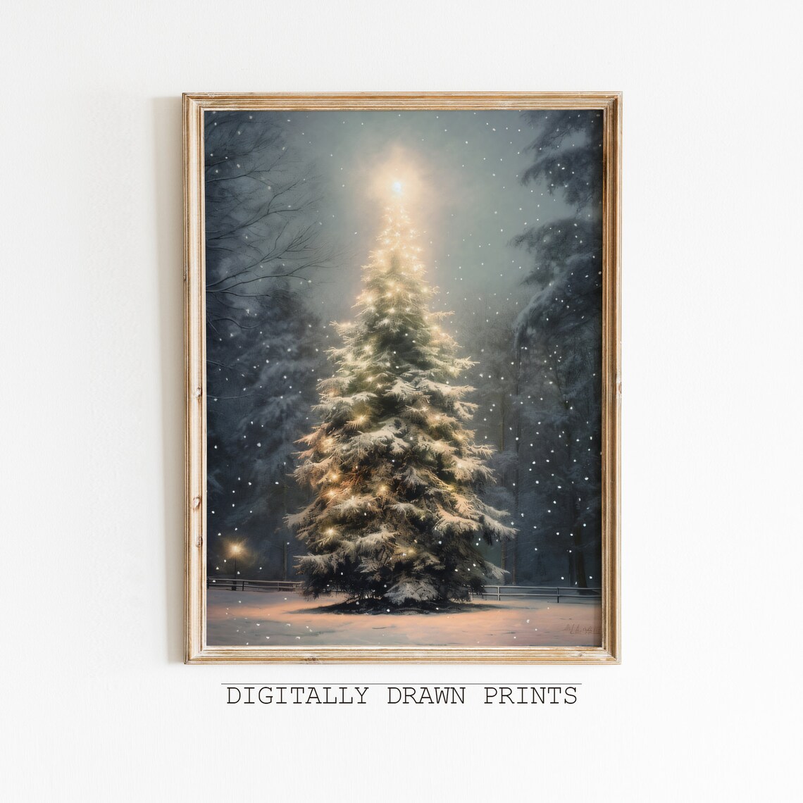 Christmas Tree Vintage Oil Painting Art Print